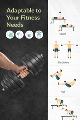 2-in-1 Weight Training Dumbbell Set, 2 x 15 kg, Adjustable Weight, with Additional Steel Extension Bar, Ink Black