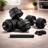2-in-1 Weight Training Dumbbell Set, 2 x 15 kg, Adjustable Weight, with Additional Steel Extension Bar, Ink Black