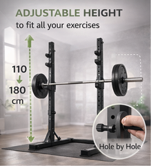Racerack, adjustable in height (75-cm), multi-function barter Rack, rest bar Support, load Max. 200 kg, Black/Black White