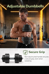 2-in-1 Weight Training Dumbbell Set, 2 x 15 kg, Adjustable Weight, with Additional Steel Extension Bar, Ink Black