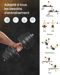 2-in-1 Weight Training Dumbbell Set, 2 x 15 kg, Adjustable Weight, with Additional Steel Extension Bar, Ink Black